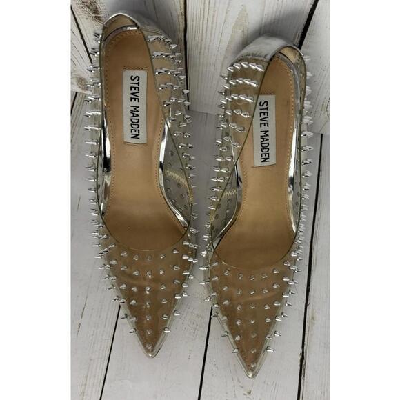 Steve Madden Vala Stud Clear Pumps Silver Spikes Punk Goth Size 7.5 - Picture 3 of 8